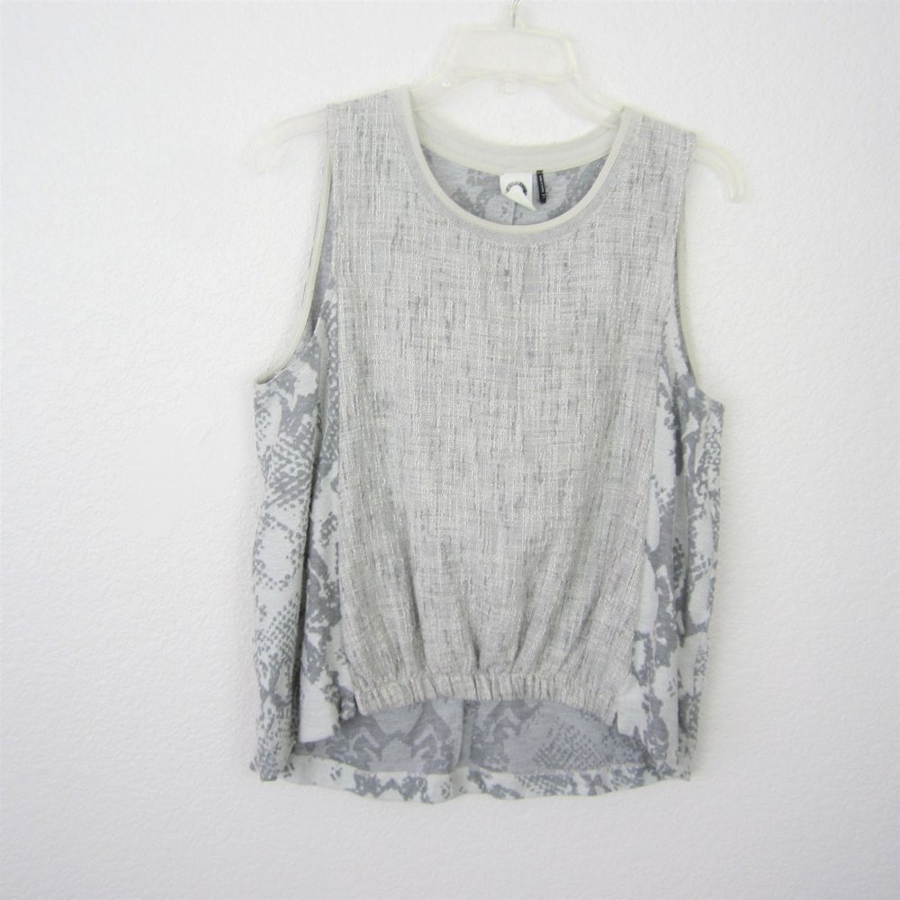 Anthropologie S Akemi + Kin Mixed Media Cotton Tank Blouse Gray Cream Airy EUC
